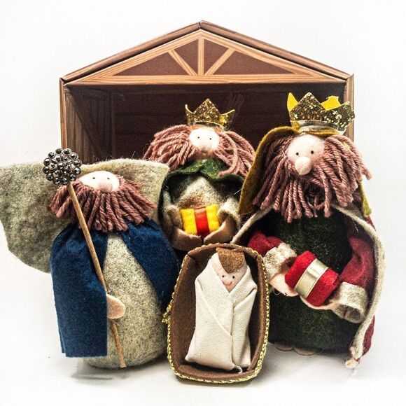 Felted Plush Nativity Crèche 5 Pieces Christmas Decor - Picture 4 of 14